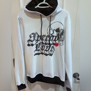 Modern Culture Spread LOVE White Floral Skull  Hoodie Sweatshirt  Medium NWT